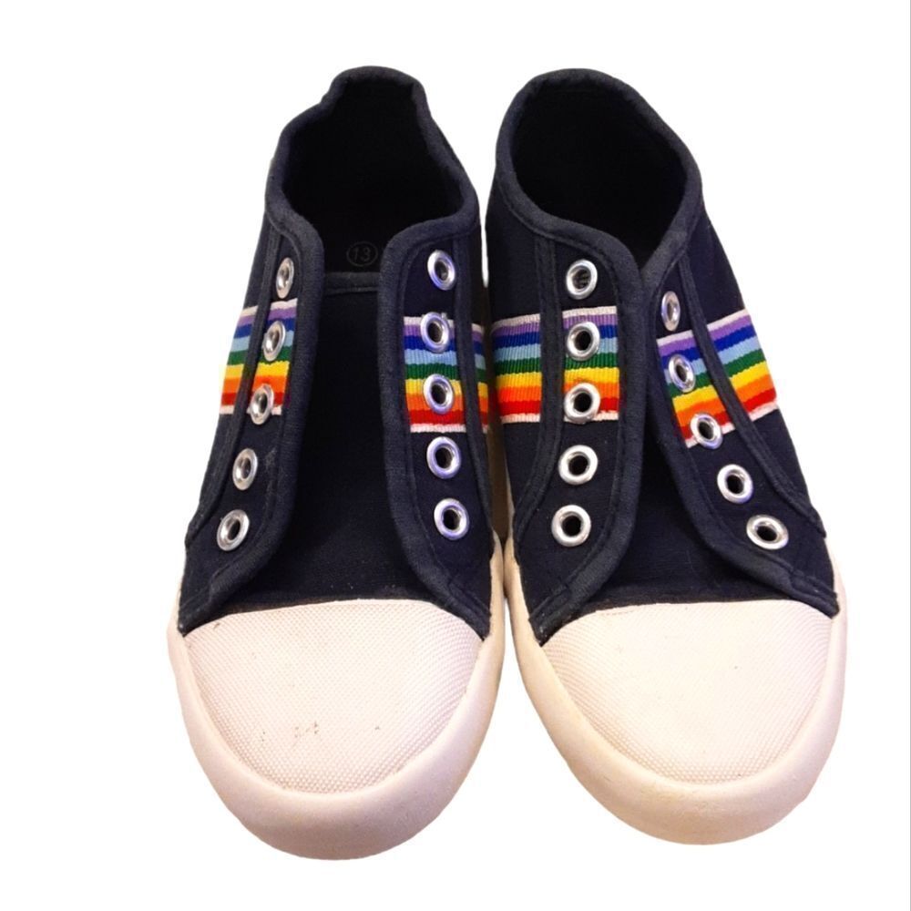 US Sports Sneakers‎ Navy Rainbow Rubber Toe Kids sz 13 - Picture 2 of 13